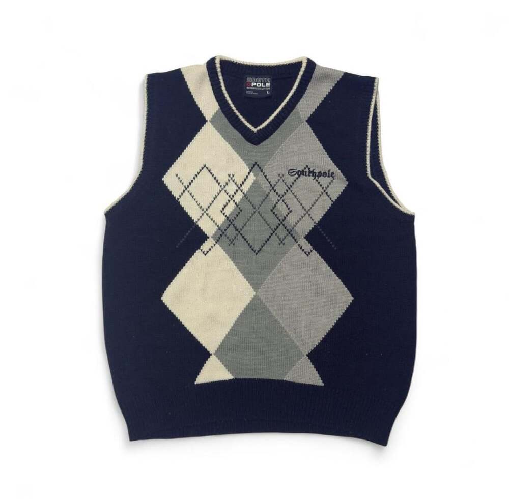 Southpole Argyle Sweater Vest Size L Navy Blue Gray V-Neck